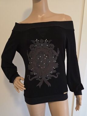 Baby Phat Black Off- The- Shoulder Waffle Knit Top